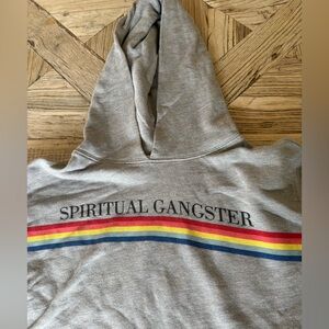 Spiritual Gangster Gray Cropped Hoodie with Colorful Stripes